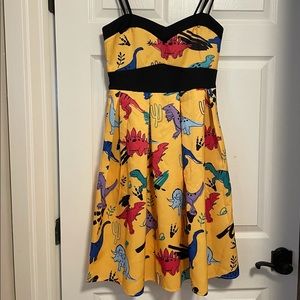 Size Medium/US 6 Yellow Dinosaur Print Dress